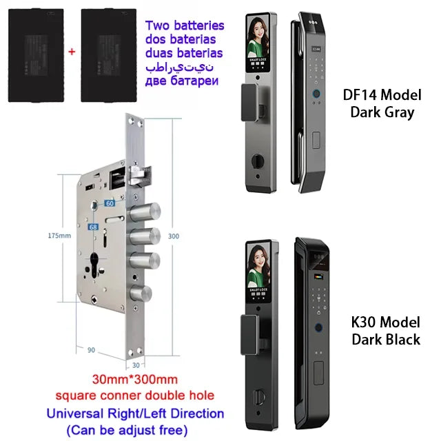 Tuya APP Smart Life APP Control Voice Intercom Smart Lock 3D Face Recognition Fingerprint Password Smart Door Lock With Camera