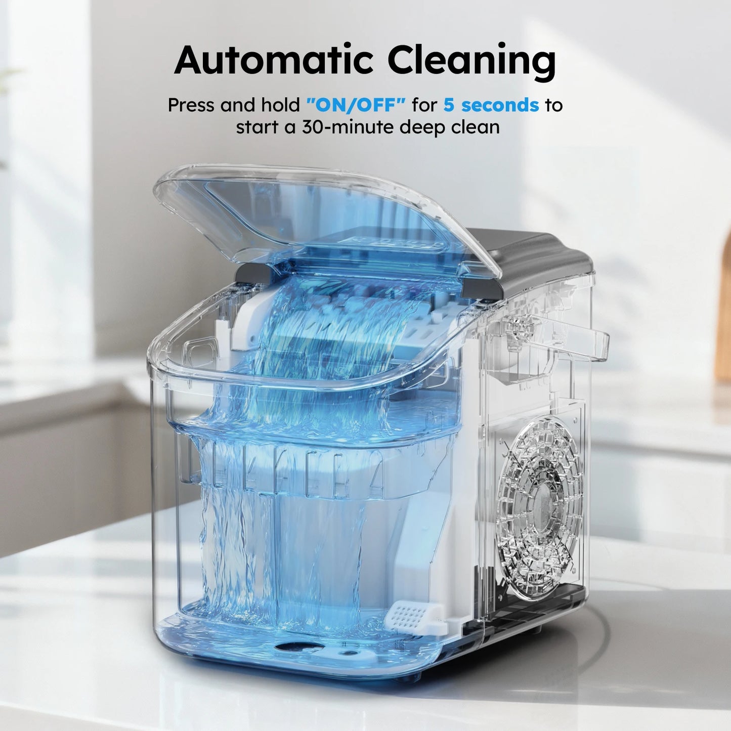 Countertop Ice Maker Machine with Handle, 26 lbs/24H, 8 Cubes in 6 Mins, Auto-Cleaning Portable Ice Maker Machine for Home RV