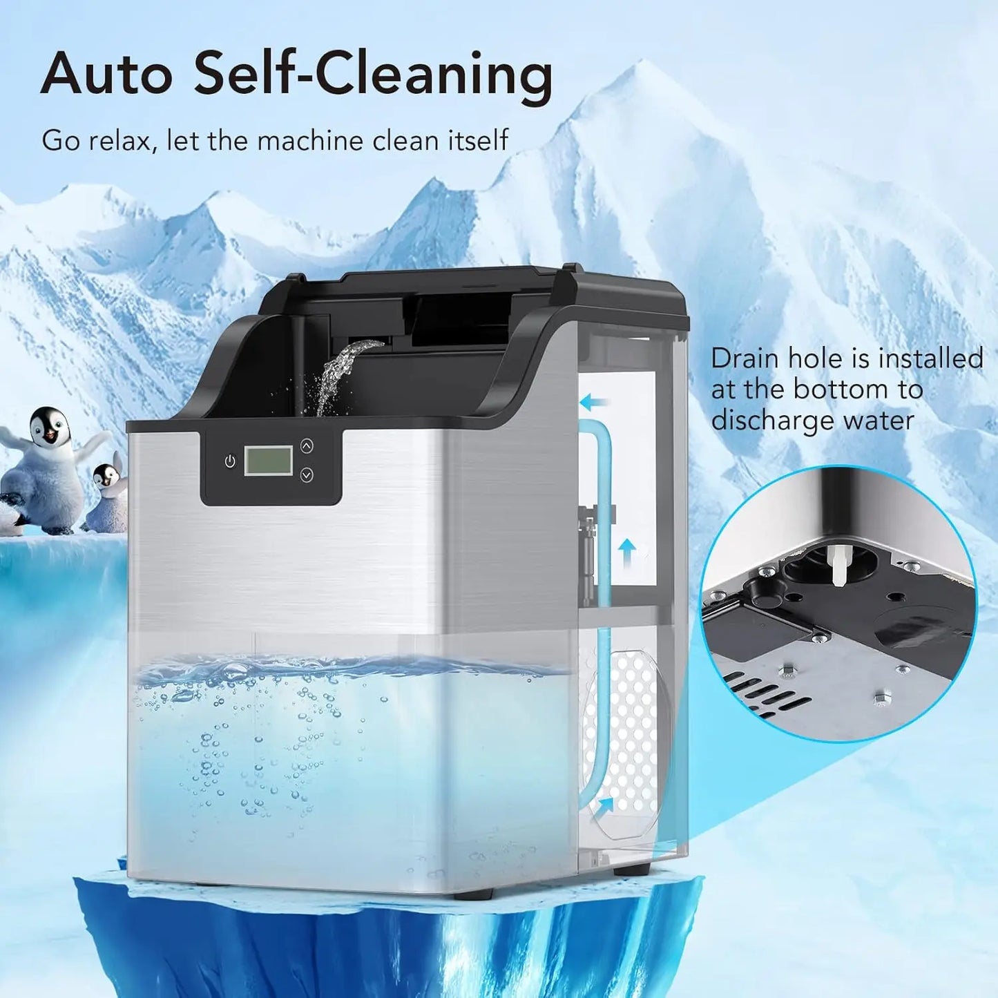 Countertop Ice Maker, Portable Machine w/Fast 6-8 Minute Ice Production, Self-Cleaning with Ice Scoop Basket for Home Office Bar