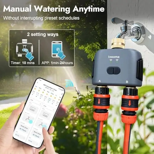 Smart WiFi Hose Timer with Brass Inlet – 2-Zone Irrigation, App & Voice Control, 20 Schedules