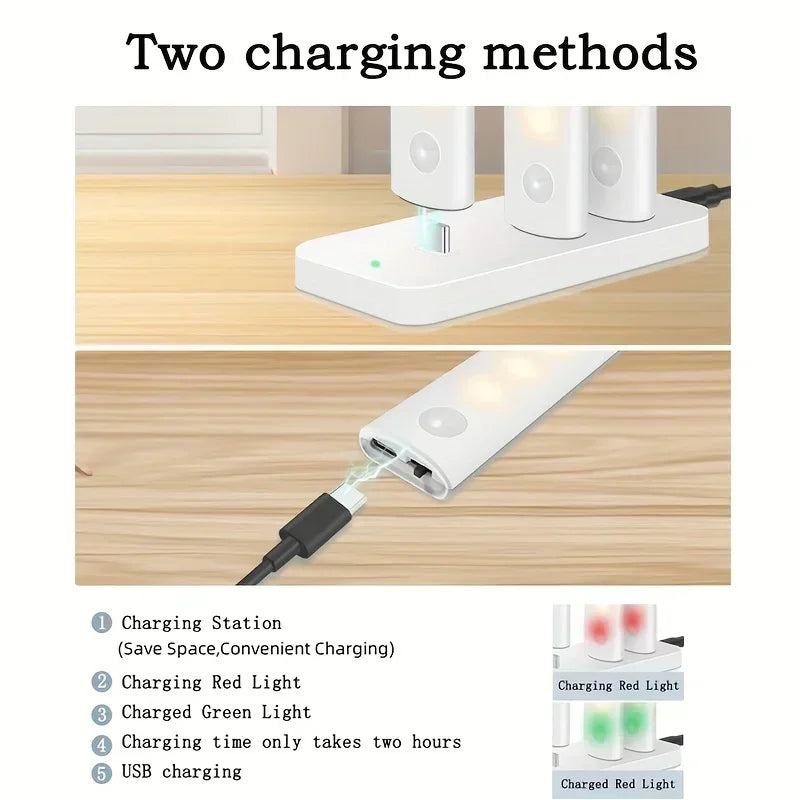 Under Cabinet Lights 1/3/5/6pcs, Motion Sensor Rechargeable  Battery Operated 2 Colors LED Light  for  Closet, Kitchen, Bathroom