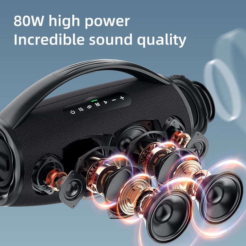 80W high power bluetooth speaker portable RGB colorful light waterproof wireless subwoofer 360 stereo surround TWS FM