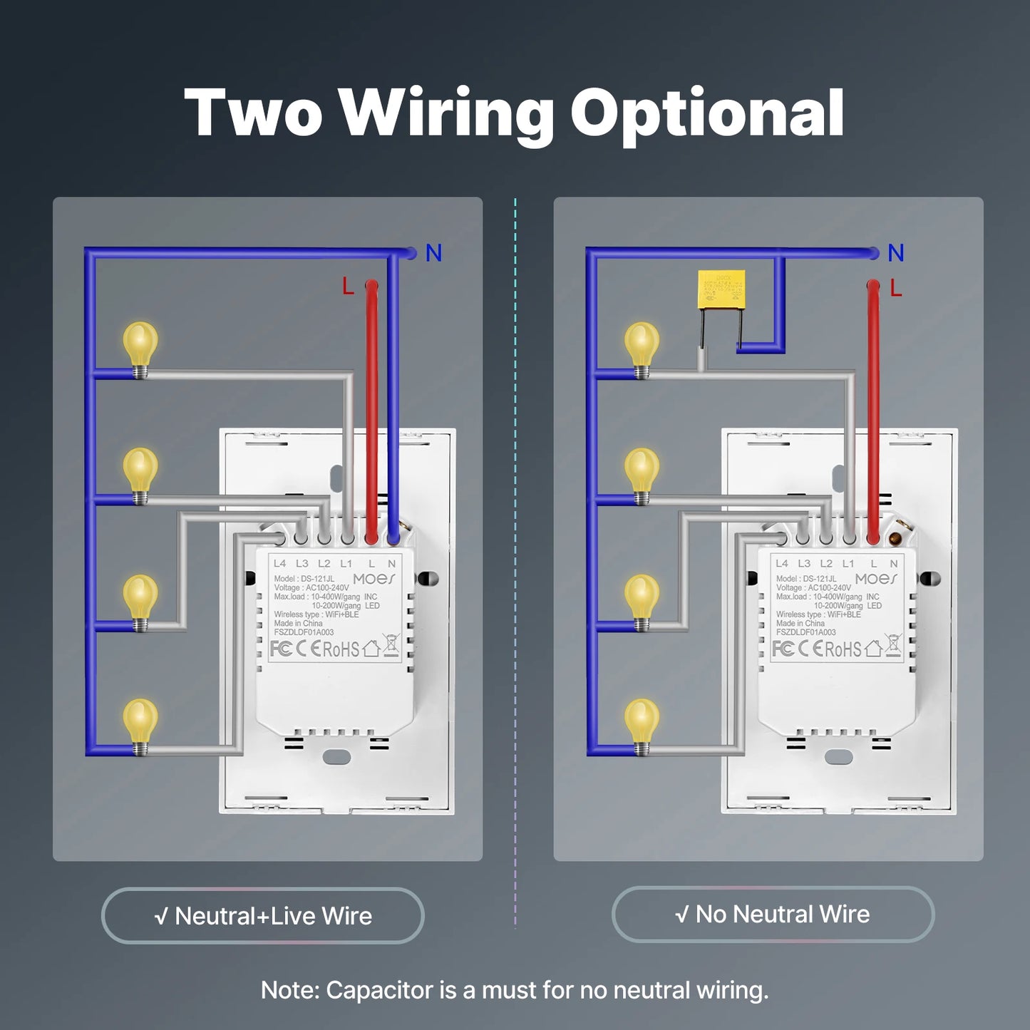 Tuya WiFi Smart Light Switch Glass Touch Control Fireproof No Neutral Wire Required Remote Control Work With Alexa Google Home