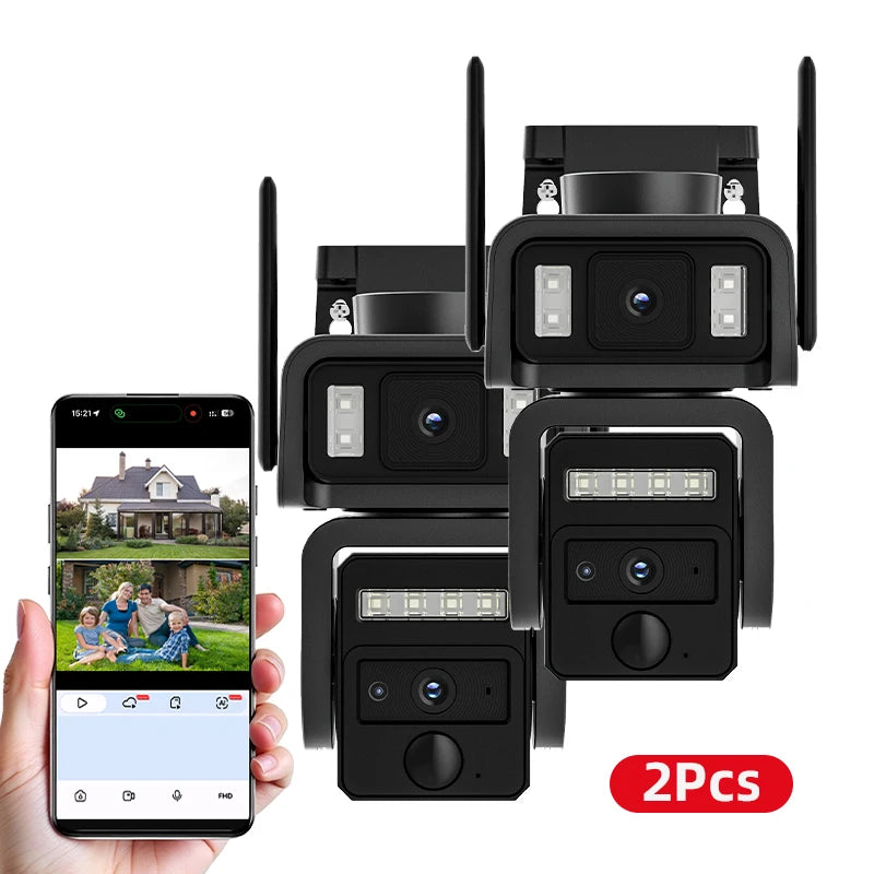 2PCS Dual lens 5MP Wi-Fi PTZ Camera Smart Color Night Vision IP66 Outdoor Security 360° Coverage Smart Auto Tracking