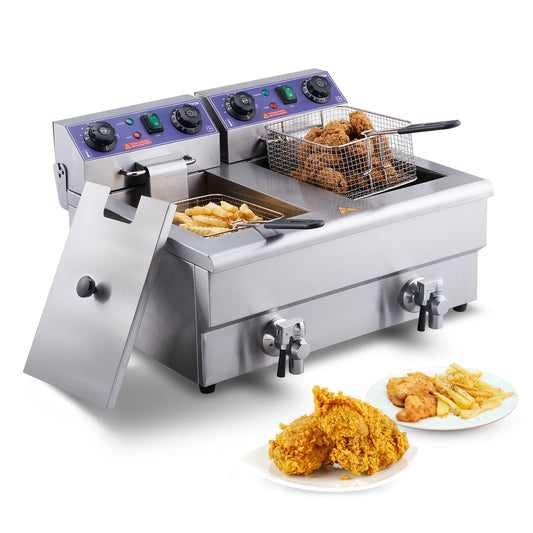 SucceBuy  Electric Deep Fryer w/Dual Removable Tanks 12L 5000W Commercial Countertop  Fryer for Chicken French Fries