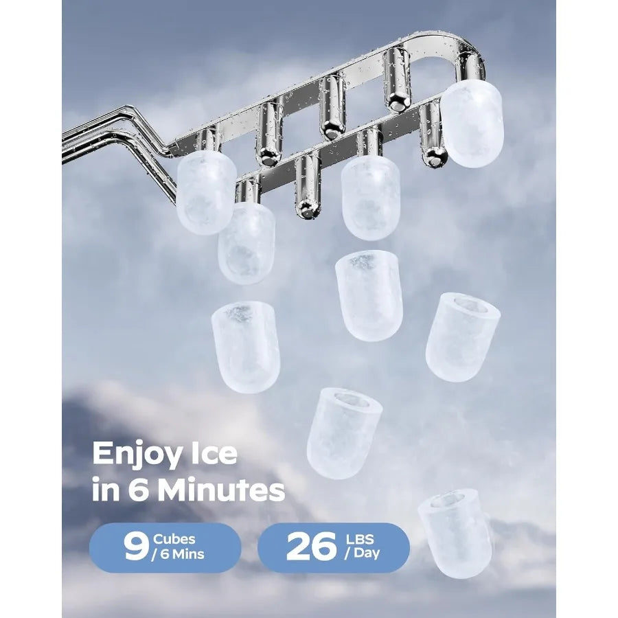 Ice Maker Countertop 9 Cubes Ready in 6 Mins 26 lbs per Day Ice Machine with 2 Ice Sizes and Self-Cleaning Portable Ice Maker w