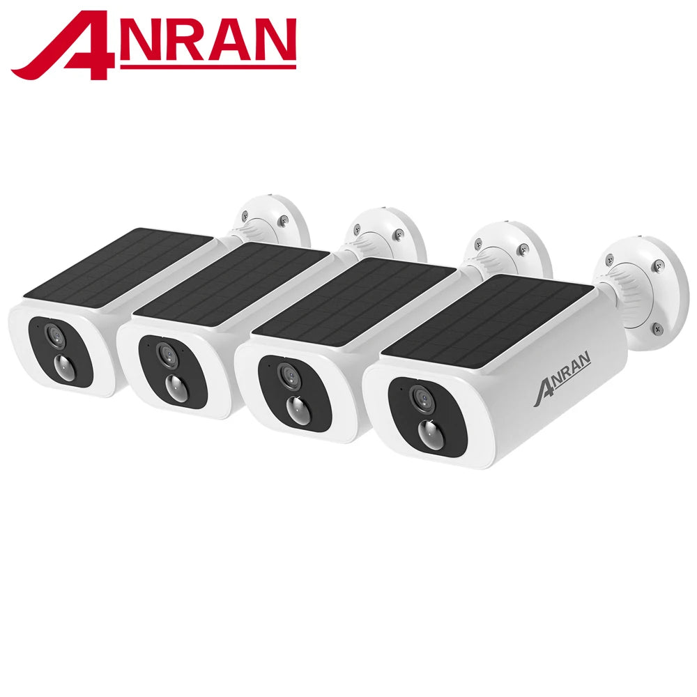 ANRAN 2K Solar Camera 4PCS Home Security Cameras Set 2.4G Wireless WIFI Camera Built-in Battery,Floodlight,Color Night Vision