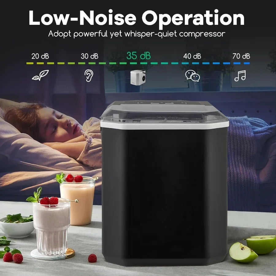 Countertop Ice Maker Portable Ive Making Machine 6-13 Mins 9 Cubes 26.5 lbs/24 H 2 Sizes Auto-Cleaning Function Ice Machine w/B