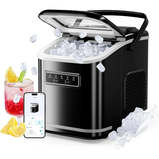 Portable Smart Ice Maker for Home Kitchen Office RV with App and Voice Control 9 Bullet Ice in 6 Mins 26lbs/24Hrs Self-Cleaning