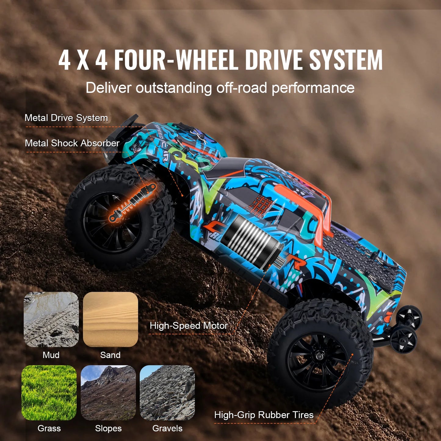 SucceBuy 1:14 42KM/H 4WD RC Car with Adjustable Speed Remote Control Off-Road Truck Drift Monster for Kids Boys Hobby Toys Gifts