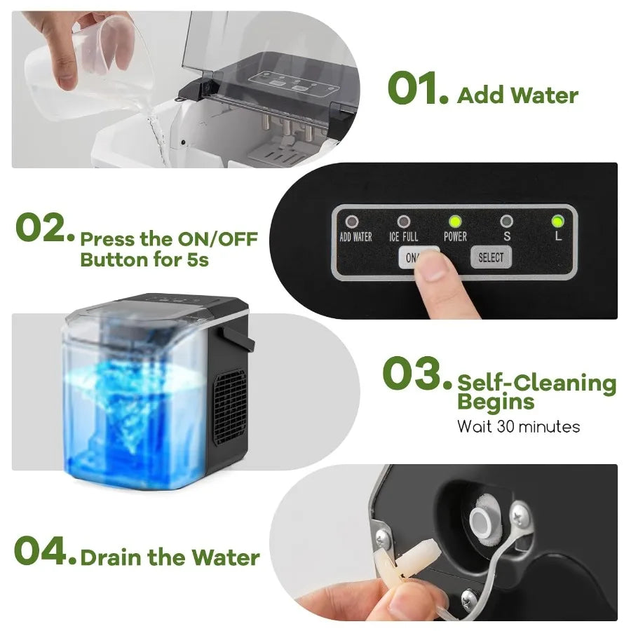 Countertop Ice Maker Portable Ive Making Machine 6-13 Mins 9 Cubes 26.5 lbs/24 H 2 Sizes Auto-Cleaning Function Ice Machine w/B