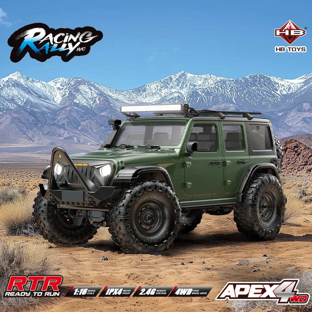 HB Model 1/16 RC Car 2.4G 4WD Off-Road Remote Control Cars with Colorful Lights Crawler Climbing Vehicle Toys for Kids Adult