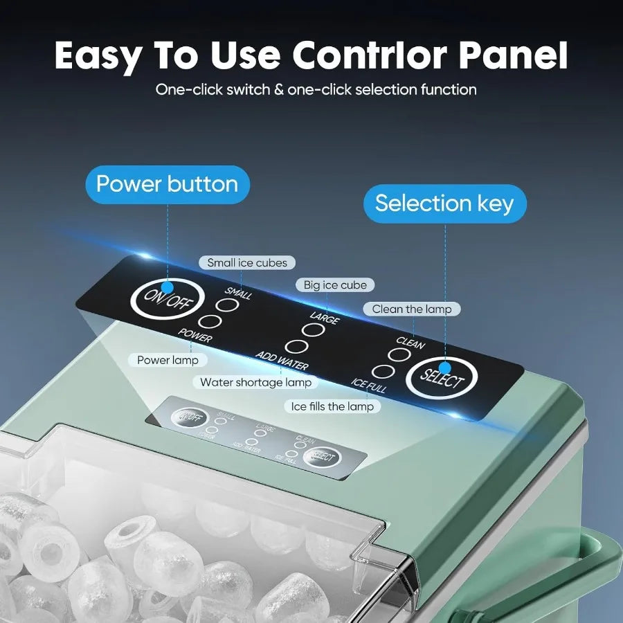 Portable Countertop Ice Maker with Scoop Basket and Handle 9 Ice Cubes in 6 Mins 26.5lbs in 24Hrs 2 Sizes for Home Kitchen Offi