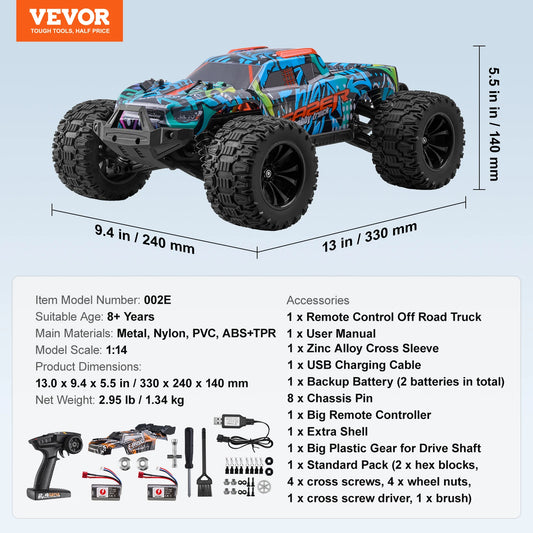 SucceBuy 1:14 42KM/H 4WD RC Car with Adjustable Speed Remote Control Off-Road Truck Drift Monster for Kids Boys Hobby Toys Gifts