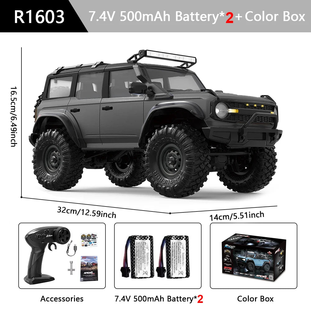 HB Model 1/16 RC Car 2.4G 4WD Off-Road Remote Control Cars with Colorful Lights Crawler Climbing Vehicle Toys for Kids Adult