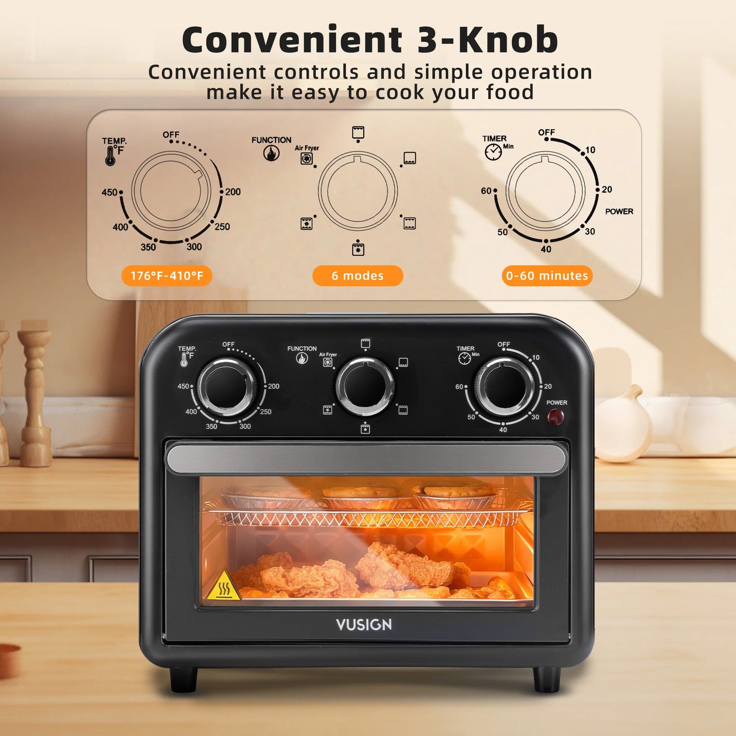 Deli 1300W 6-in-1 Air Fryer Toaster Oven, 13QT Convection Oven for Baking & Air Frying, Stainless Steel