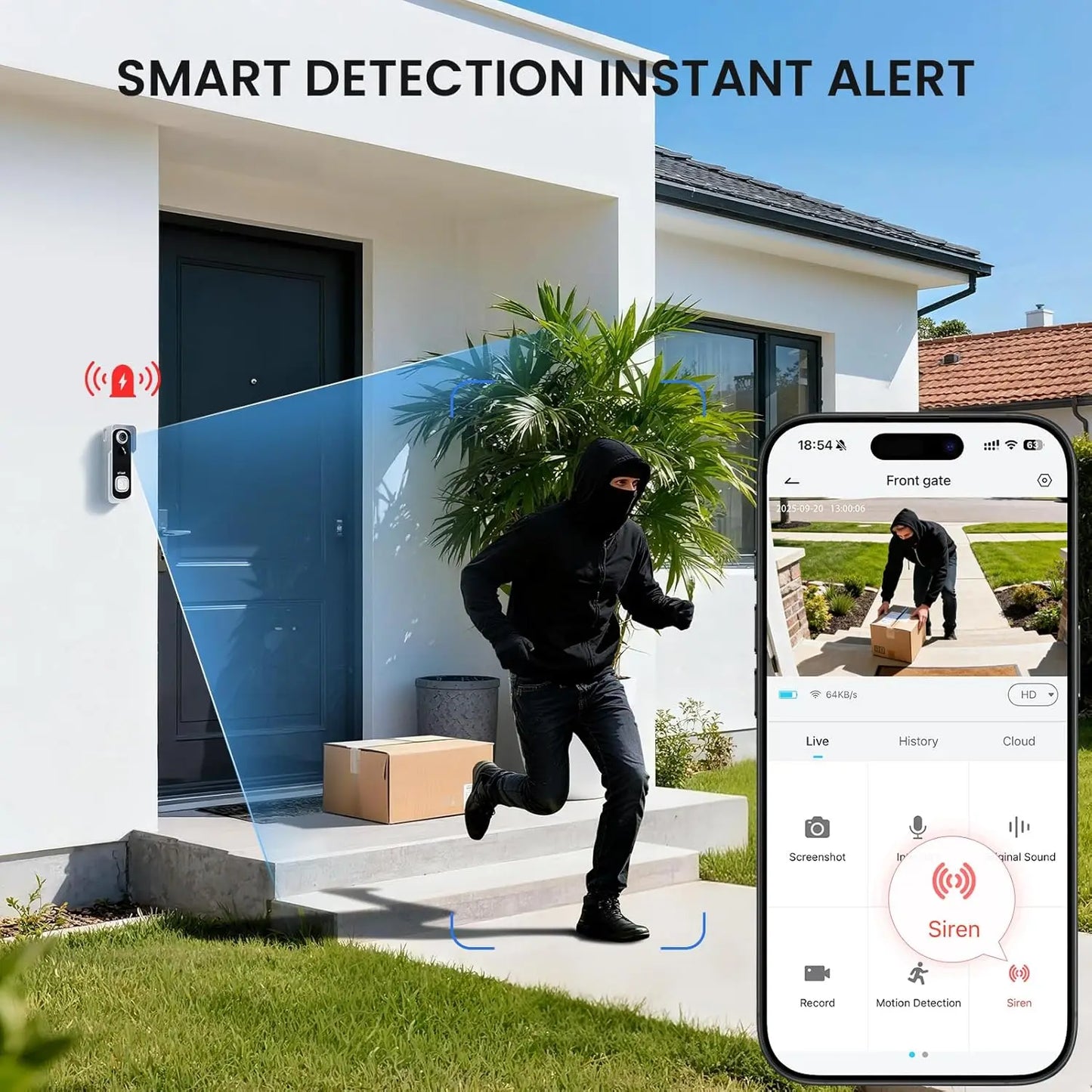 Wireless Doorbell Camera with 2K HD, Motion Detection, 2-Way Talk, No Subscription Required