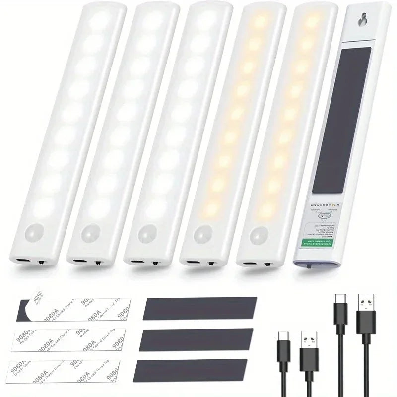 Under Cabinet Lights 1/3/5/6pcs, Motion Sensor Rechargeable  Battery Operated 2 Colors LED Light  for  Closet, Kitchen, Bathroom