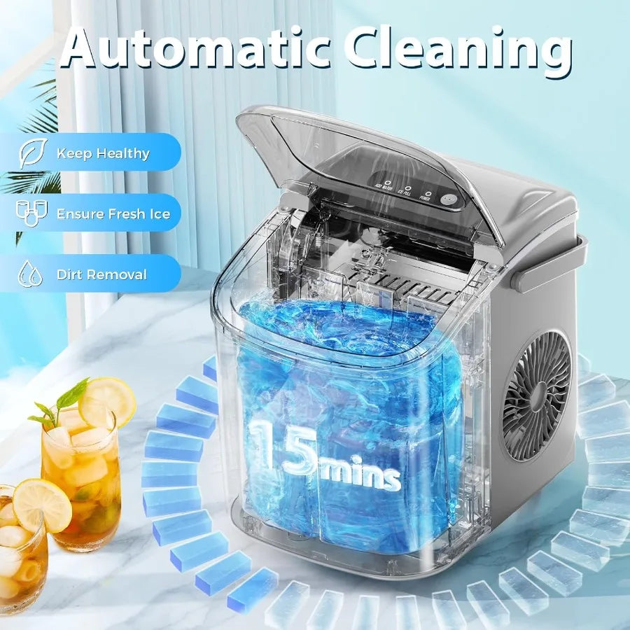 Countertop Ice Maker Portable Self-Cleaning Bullet Ice Machine 26Lbs/24H 9 Ice Cubes in 6 Mins Grey for Kitchen Bar Party RV