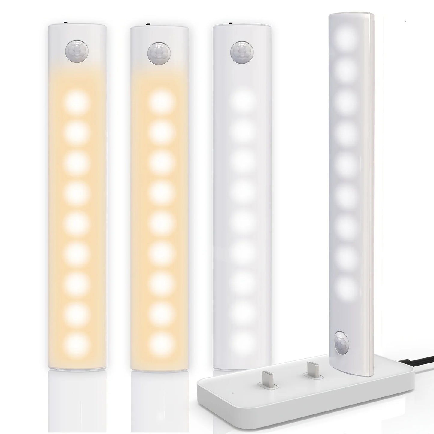 Under Cabinet Lights 1/3/5/6pcs, Motion Sensor Rechargeable  Battery Operated 2 Colors LED Light  for  Closet, Kitchen, Bathroom