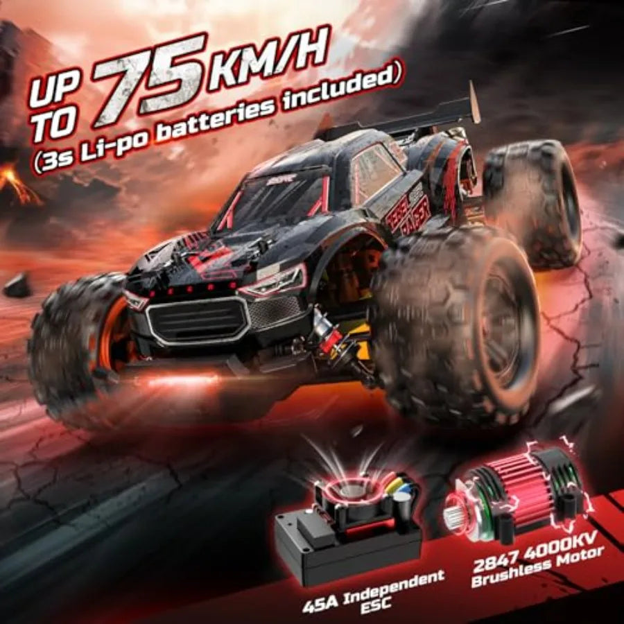 DEERC Fast RC Car for Adults 1/14 Brushless Remote Control Car Truck 46+ MPH High Speed 4WD Off Road Waterproof All-Terrain wit