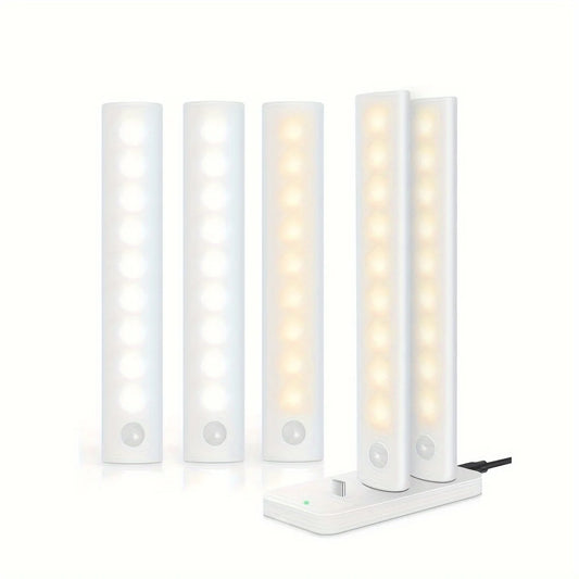 Under Cabinet Lights 1/3/5/6pcs, Motion Sensor Rechargeable  Battery Operated 2 Colors LED Light  for  Closet, Kitchen, Bathroom