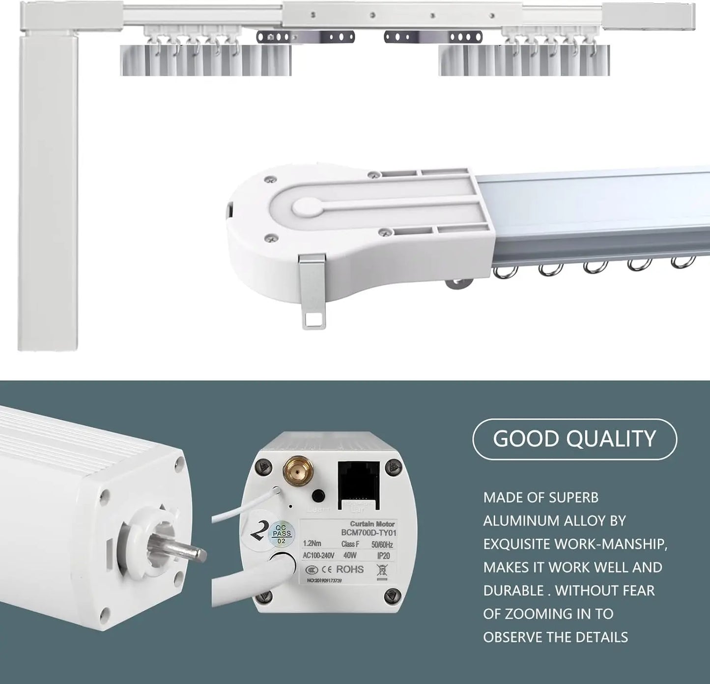 Smart Curtain Tracks WiFi Control by Phone, Support Voice Control for Alexa, Google Home, Tuya App Remote Automated Curtain Smar