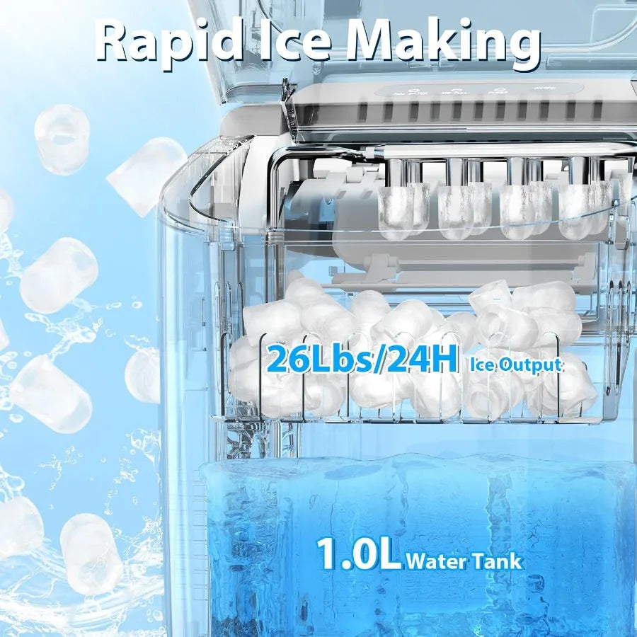 Countertop Ice Maker Portable Self-Cleaning Bullet Ice Machine 26Lbs/24H 9 Ice Cubes in 6 Mins Grey for Kitchen Bar Party RV