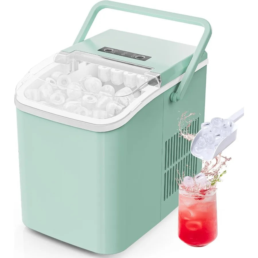 Portable Countertop Ice Maker with Scoop Basket and Handle 9 Ice Cubes in 6 Mins 26.5lbs in 24Hrs 2 Sizes for Home Kitchen Offi