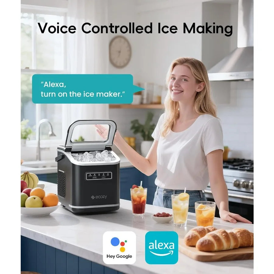 Portable Smart Ice Maker for Home Kitchen Office RV with App and Voice Control 9 Bullet Ice in 6 Mins 26lbs/24Hrs Self-Cleaning