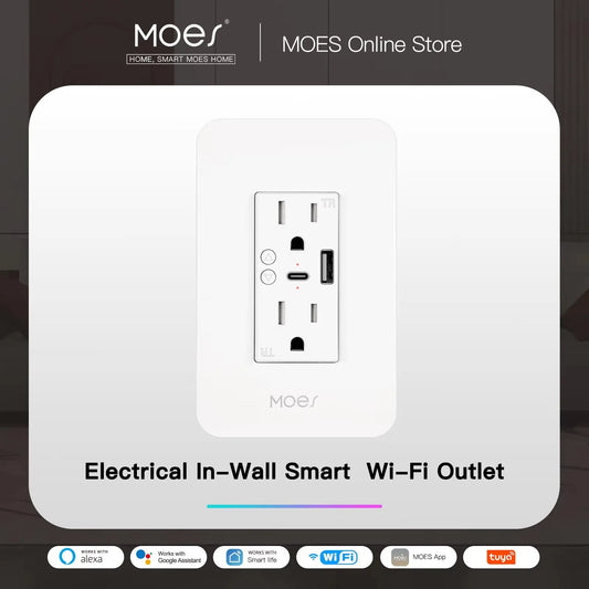 WiFi Smart Power Wall Socket with Type C And USB Dual Outlet Plug Power Outlets