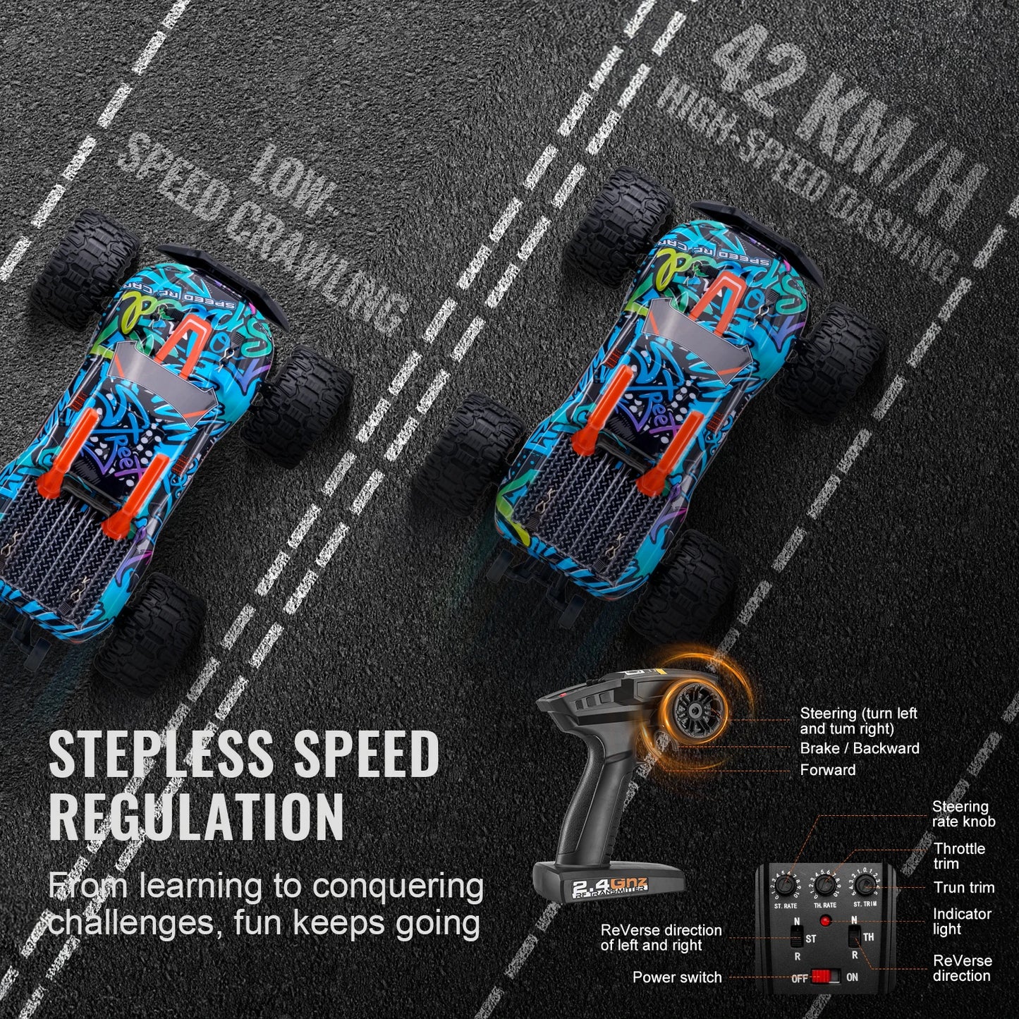 SucceBuy 1:14 42KM/H 4WD RC Car with Adjustable Speed Remote Control Off-Road Truck Drift Monster for Kids Boys Hobby Toys Gifts