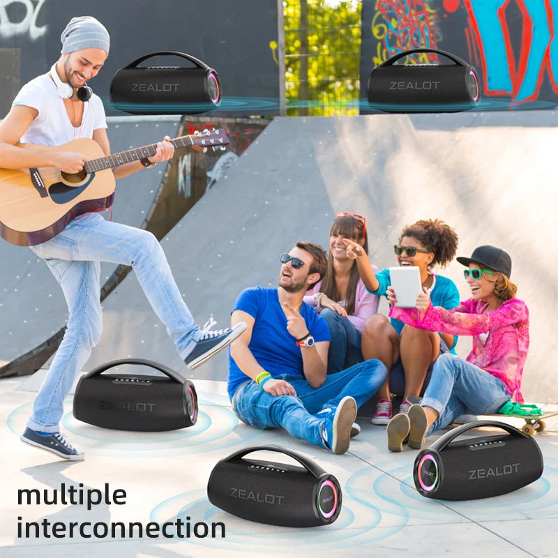 80W high power bluetooth speaker portable RGB colorful light waterproof wireless subwoofer 360 stereo surround TWS FM
