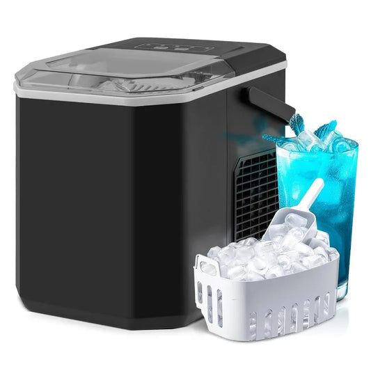 Countertop Ice Maker Portable Ive Making Machine 6-13 Mins 9 Cubes 26.5 lbs/24 H 2 Sizes Auto-Cleaning Function Ice Machine w/B