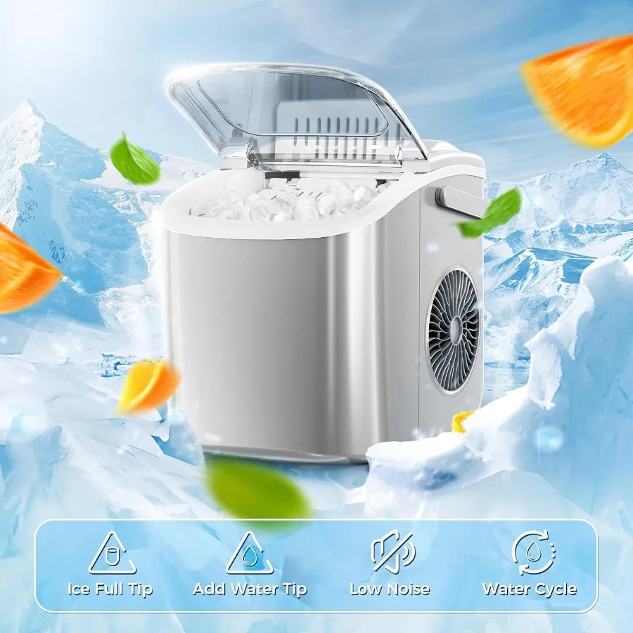 Countertop Ice Maker Portable Self-Cleaning Bullet Ice Machine 26Lbs/24H 9 Ice Cubes in 6 Mins Grey for Kitchen Bar Party RV