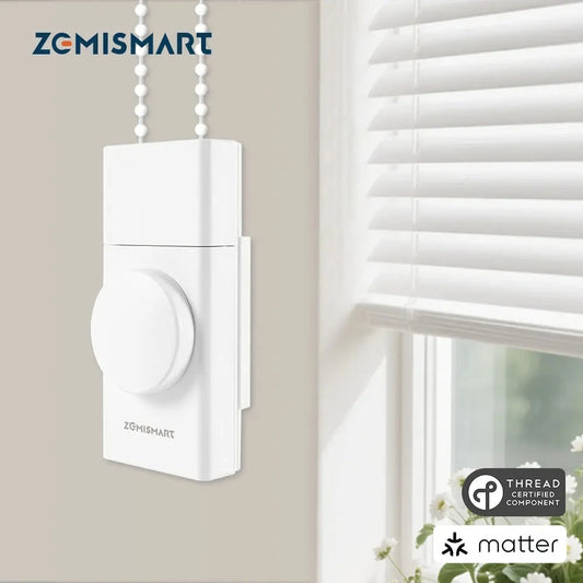 Zemismart Matter Thread Smart Roller Shade Driver Built-in Battery Knob Control Work with Homekit Alexa Google Home Smartthings