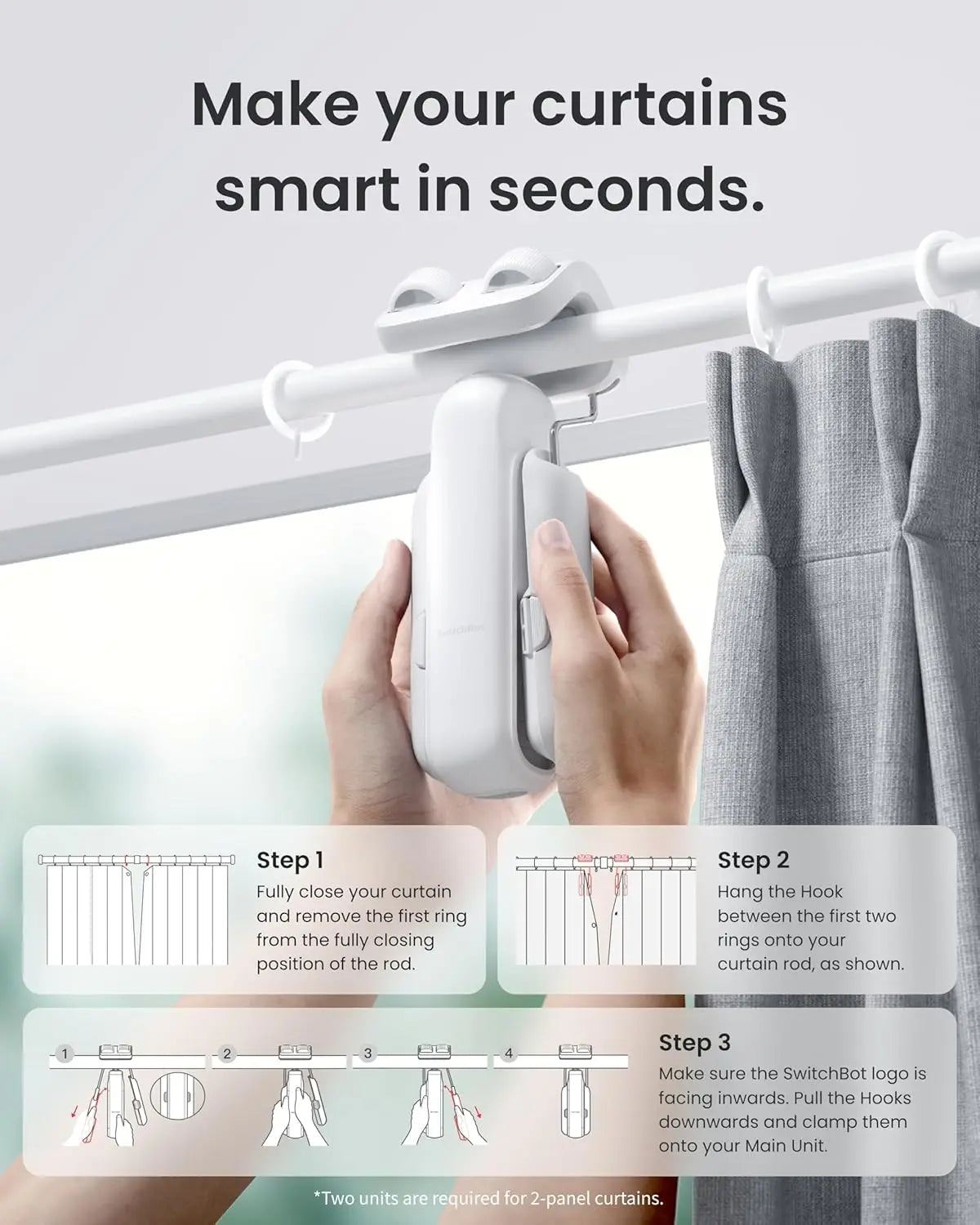 2025 Automatic Curtain Opener 3 Rod, Bluetooth Remote Control Smart Curtain, WiFi & App Control, Add Hub to Compatible with Alex