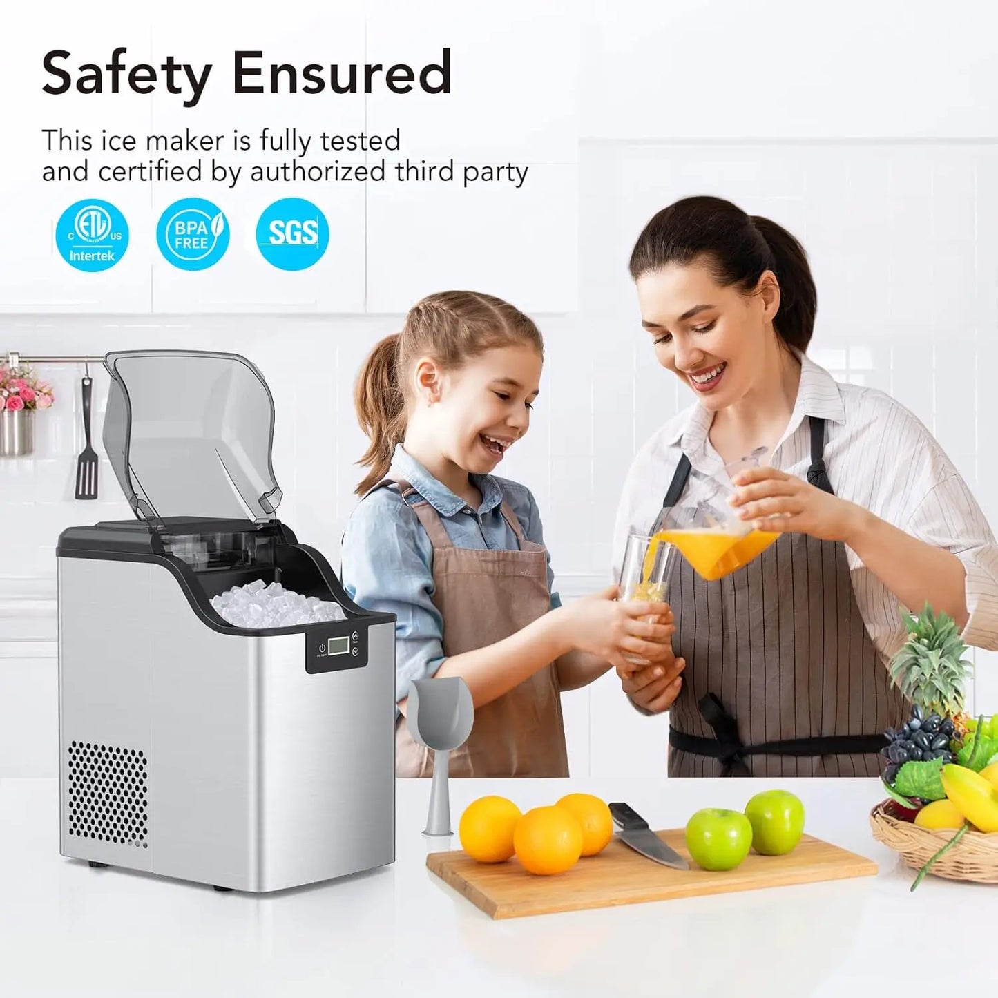 Countertop Ice Maker, Portable Machine w/Fast 6-8 Minute Ice Production, Self-Cleaning with Ice Scoop Basket for Home Office Bar