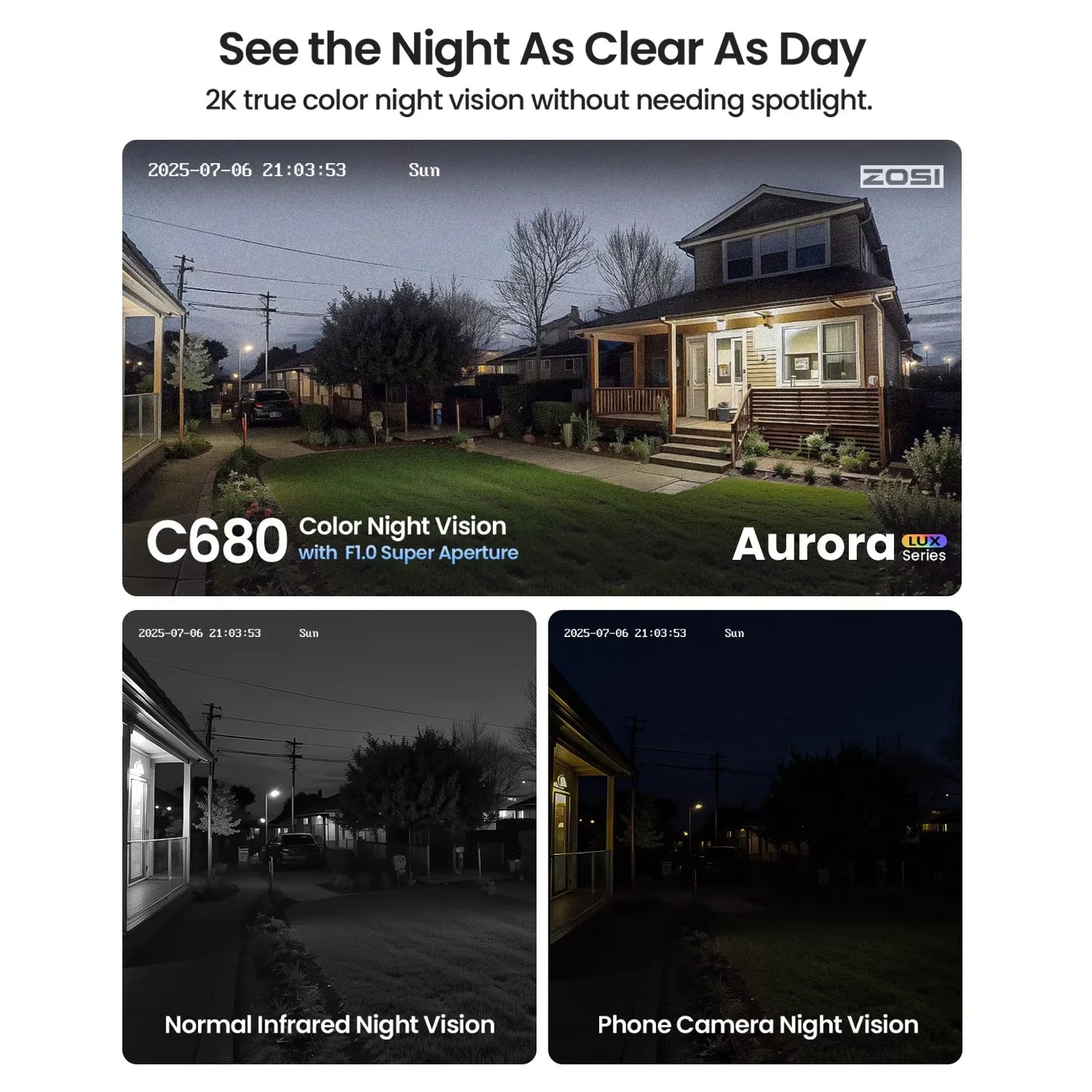 ZOSI C680 3MP Window WiFi Surveillance Camera Plug-in Full Color Night Vision  Indoor 2K IP Security Camera for Home