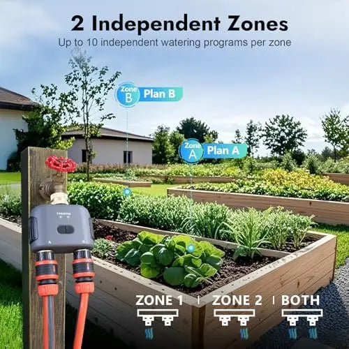 Smart WiFi Hose Timer with Brass Inlet – 2-Zone Irrigation, App & Voice Control, 20 Schedules