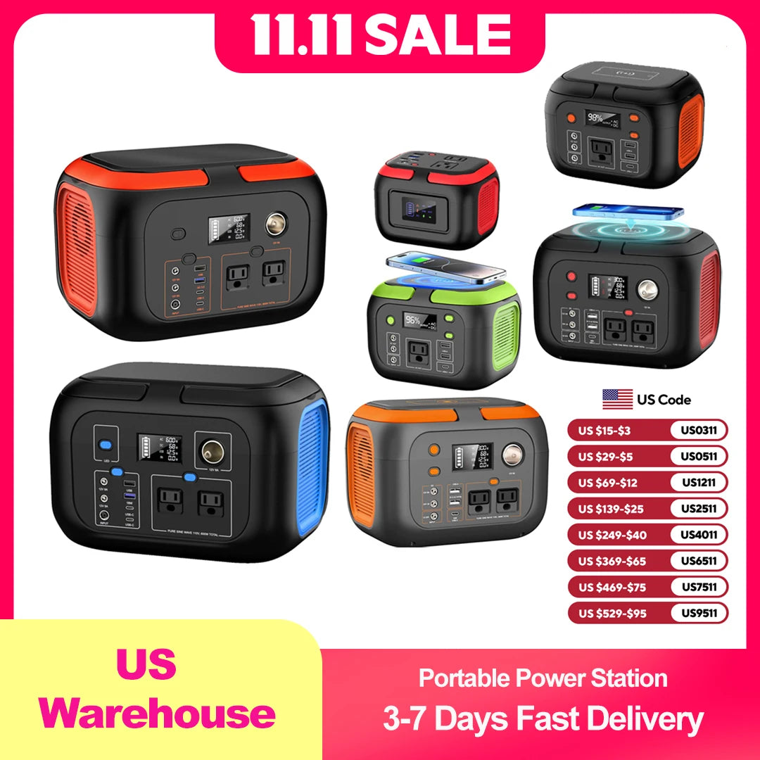 600W/300W/200W/120W Portable Power Station,110V AC Outlets Solar Generator Storage Energy Power Bank For Camping Travel RV Home