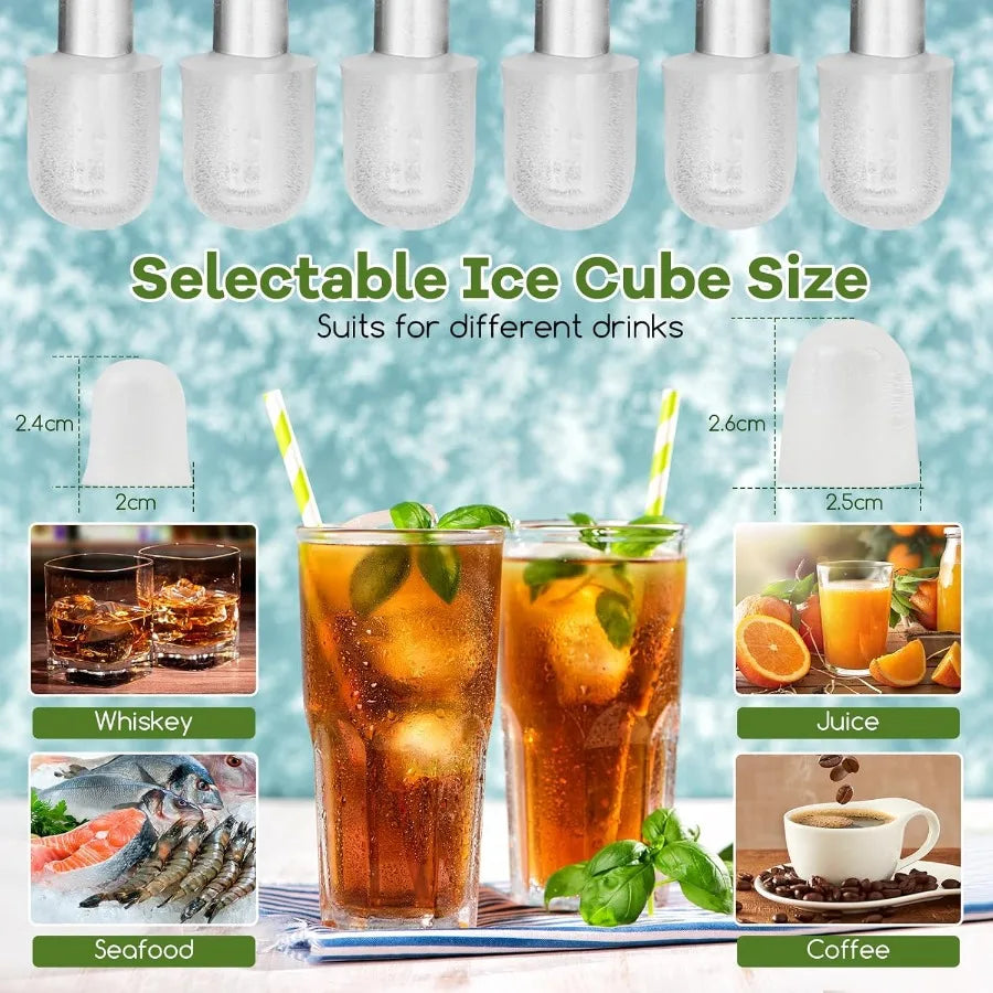 Countertop Ice Maker Portable Ive Making Machine 6-13 Mins 9 Cubes 26.5 lbs/24 H 2 Sizes Auto-Cleaning Function Ice Machine w/B