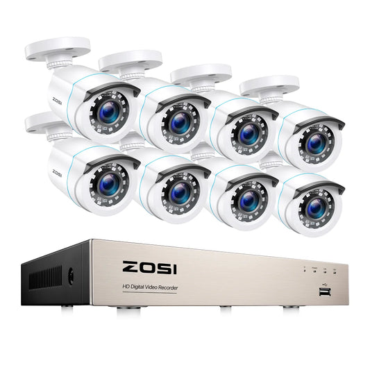 ZOSI 2MP Home Wired Security System H.265+ 8CH DVR 4/8pcs 1080p Night Vision Outdoor Waterproof Video Surveillance Camera Kits