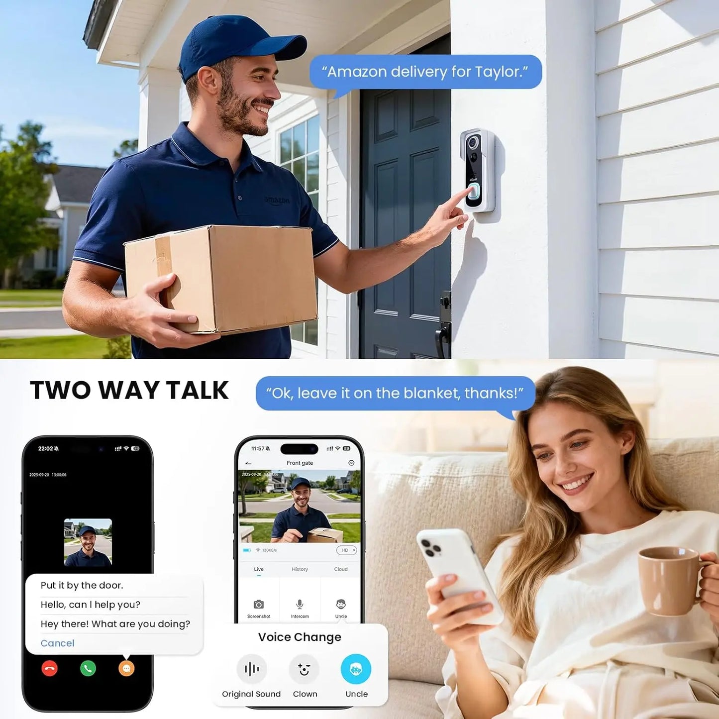 Wireless Doorbell Camera with 2K HD, Motion Detection, 2-Way Talk, No Subscription Required