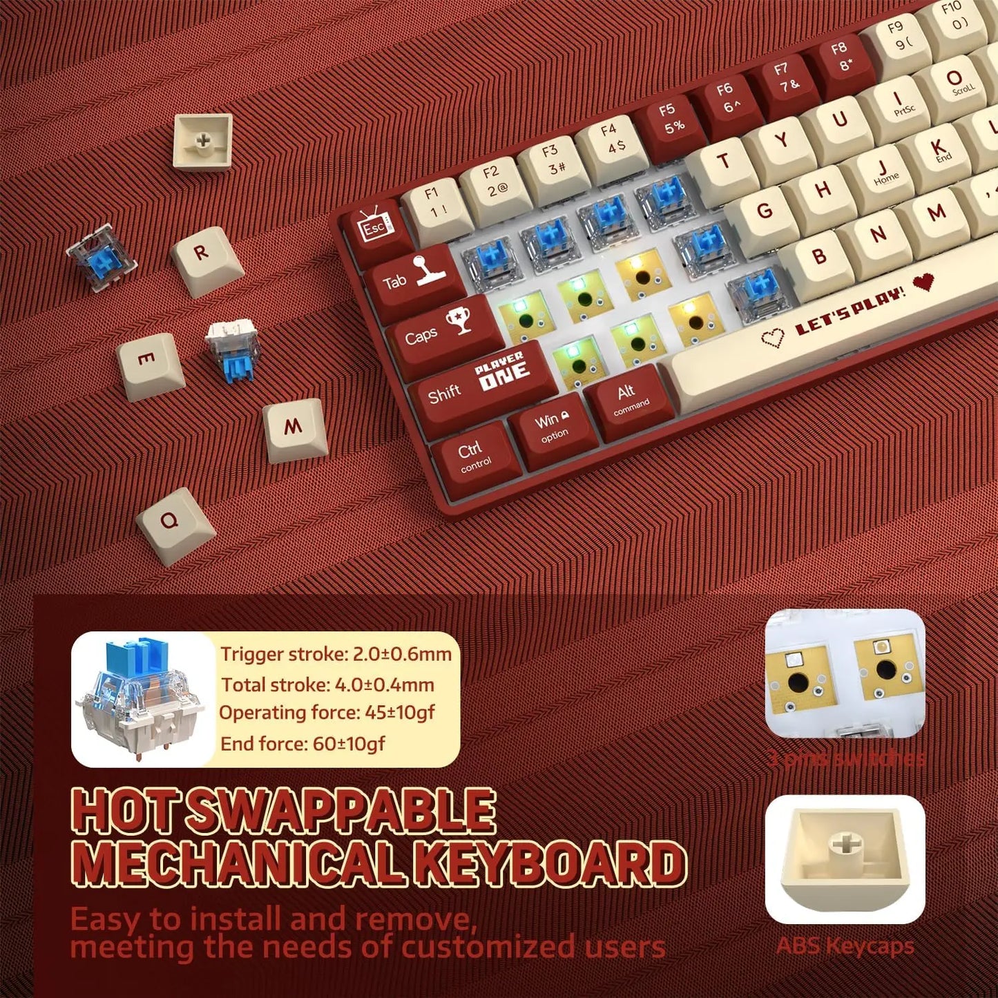 MAMBASNAKE x ATTACK SHARK AK680 65% Wired Mechanical Gaming Keyboard,Hot-Swappable,RGB Rainbow Backlit