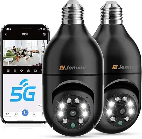Jennov 2Pcs 2K WiFi Light Bulb Security Camera Wireless Outdoor - Cameras for Home Security Outside, Light Socket Indoor Camera