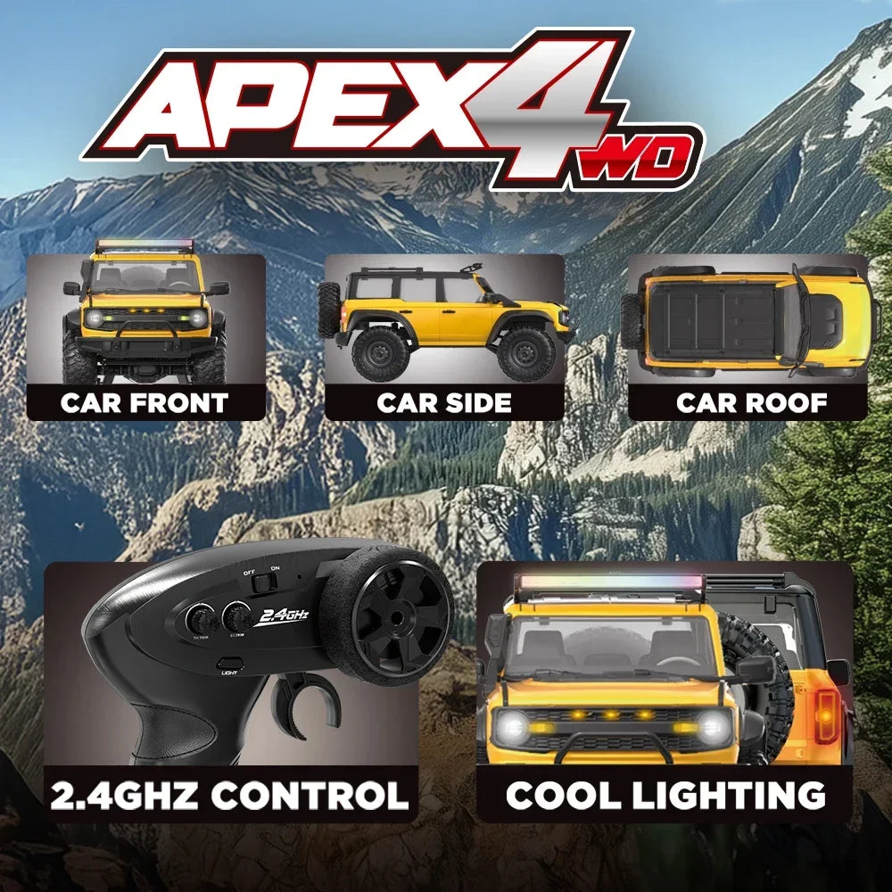 HB Model 1/16 RC Car 2.4G 4WD Off-Road Remote Control Cars with Colorful Lights Crawler Climbing Vehicle Toys for Kids Adult
