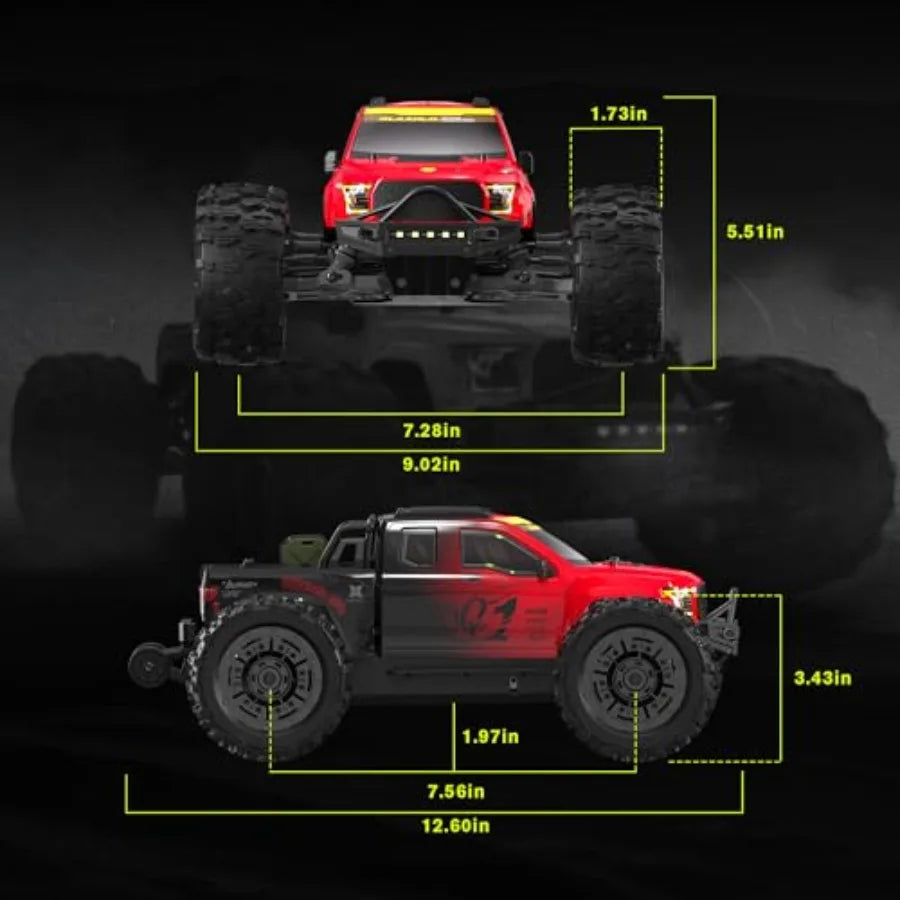 1/14 Brushless RC Cars Monster Truck 50+ MPH 4WD Waterproof Red Ages 8+
