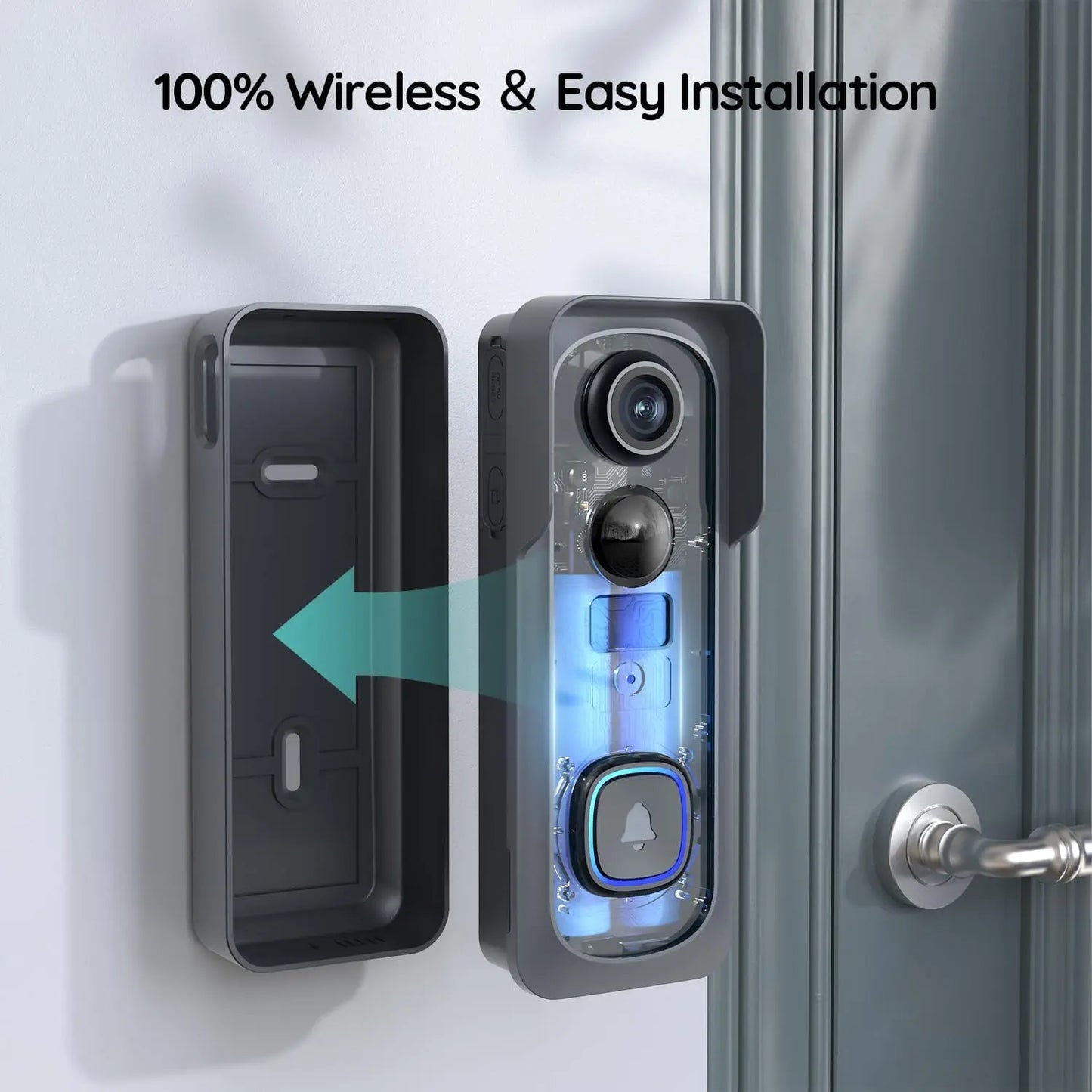 Wireless Video Doorbell Camera - 2K HD, 166° View, Night Vision, Motion Alerts, Two-Way Audio, No Subscription