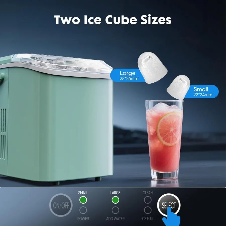 Portable Countertop Ice Maker with Scoop Basket and Handle 9 Ice Cubes in 6 Mins 26.5lbs in 24Hrs 2 Sizes for Home Kitchen Offi